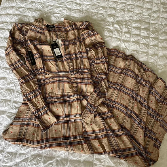 RARE AFRM plaid with hearts open slit midi dress - Picture 1 of 9